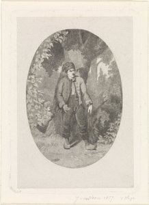 Man by a Tree in a Forest by Jan van der Veen (prentmaker)