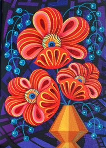 Red Blooms with Berries, 2016 by Jane Tattersfield