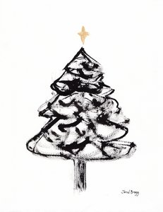 Christmas Tree with Sumi Ink and Gold Cross, c.2021