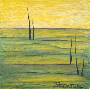 Golden Sky Green Landscape by Janine Brewster