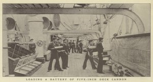 Loading a Battery of Five-Inch Deck Cannon by Japanese Photographer