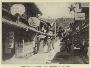 Street Scene in Nagasaki, with Jinrikishas on the Right
