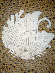 Bedspread Futonji Patterned Floral Print Calico, Family Coat of Arms Depicting Butterfly by Japanese School