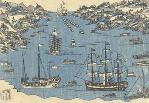 Bunkindo Print of Foreign Ships in the Port of Nagasaki, 1800-50 by Japanese School