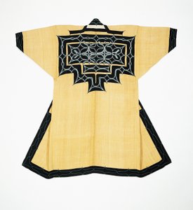 Ceremonial robe (attush) of Ainu population with traditional Ainu motifs, chain stitch embroidery, elm tree bark, wool and cotton by Japanese School