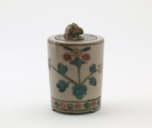 Cylindrical incense burner with rabbit on lid, Edo period or Meiji era