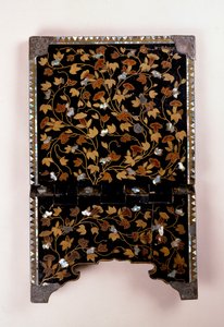 (Detail) of the Back of a Momoyama Period Christian Folding Missal Stand Decorated with Vines and Foliage by Japanese School
