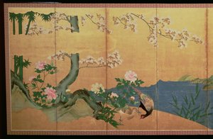 Egrets in a Stream with an Island of Irises, Edo Period