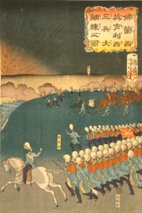 French and British troops engaged in military training manoeuvres, Yokohama, Japan