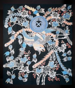 Futonji Bedspread with Motifs of Phoenix, Paulownia and Daffodils, Cotton, Dye with Indigo, Pigment and Ink