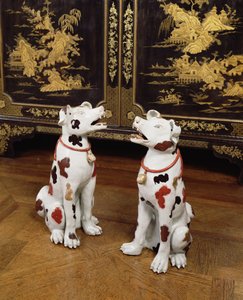 Imari pair of seated hounds