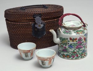 Japanese Tea Set with Wicker Carrying Case, c.1850