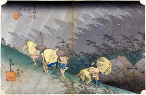 Landscape in the rain. Japanese print. 19th century