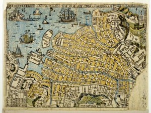 Map of Nagasaki, c.1801 (colour woodcut) by Japanese School
