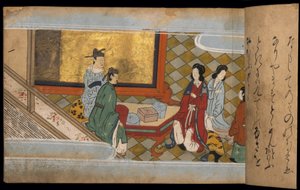 Men giving gifts to women, illustration from the 