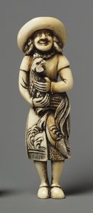 Netsuke modeled as foreigner with kirin, 19th century by Japanese School