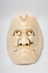 Okimono mask carved as a character from the Kabuki or other theatre by Japanese School