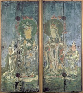 One of a Pair of Shrine Doors, depicting Brahma and Indra or Bonten and Taishakuten, Muromachi period