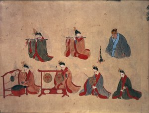 Seven seated musicians, from the musical performances of Ryukyu, c.1800-50