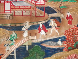 Osakazu Byobu - Japanese eight-panel folding screen by Japanese School