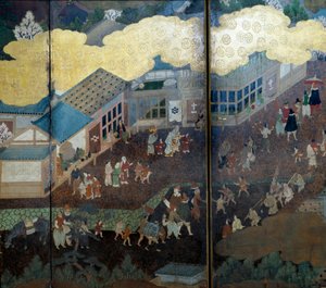Portuguese screen: a representation of the arrival of Portuguese Jesuit missionaries in Japan in the 16th century by Japanese School