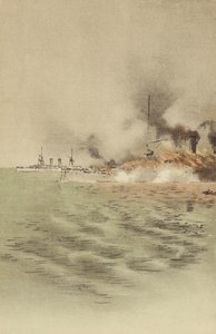 The Varyag Set on Fire by Her Own Crew to Prevent Capture at Chemulpo by Japanese School