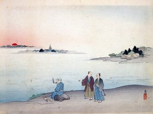 Two men walking by a lake, c. 1870