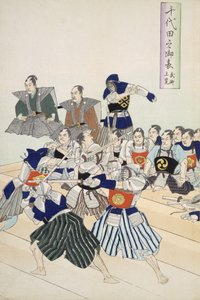 Warlord Watches Samurai Practising Their Swordplay (detail), from a 19th Century Album of Woodcuts by Japanese School