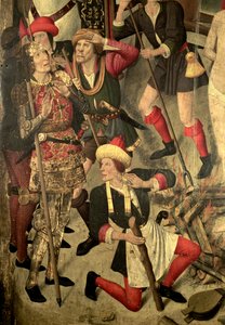 St. Vincent Altarpiece: Torment of St. Vincent on the grill, Dacian and executioners (detail) by Jaume Huguet