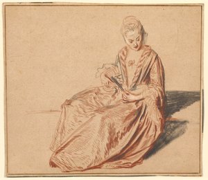 Seated Woman with a Fan by Jean-Antoine Watteau