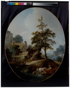 Landscape With A Young Boy and A Shepherdess With Cows and Sheep