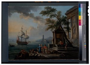 Turkish Merchants in a Mediterranean Port at Sunrise by Jean Baptiste Lallemand
