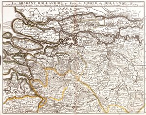 Map of Dutch Brabant (or North Brabant) and part of the County of Holland (Netherlands) by Jean Baptiste Nolin