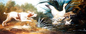 A Landscape with a Dog chasing Ducks