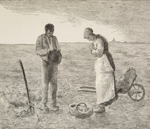 Angelus, Couple of Farmers in Fields by Jean Francois Millet