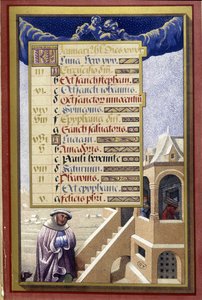 January: House in winter (Aquarius) - facsimile of the Hours of Anne of Brittany, by Jean Bourdichon by Jean (after) Bourdichon