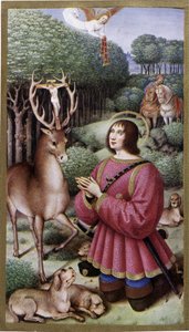 Saint Hubert - Miniature by Jean Bourdichon, facsimile of the Hours of Anne de Bretagne