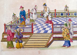 Drawing from a Chinese Vase: Scene at the Palace. Painting by Jean Antoine Fraisse (18th century)