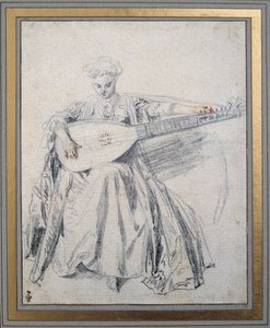 A lute player by Jean Antoine Watteau