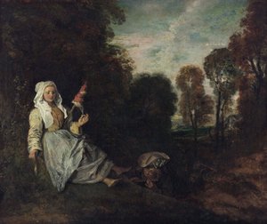 Evening Landscape With A Spinner, c.1715