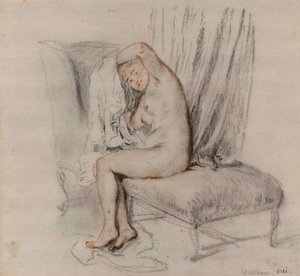 Nude Woman Removing Her Shirt, ca 1717
