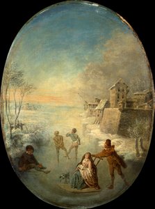 Gentlefolk on the Ice by a Walled Town in Winter by Jean Antoine Watteau