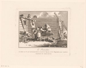 Figures by a Scissors Grinder in Front of a Wooden House Under Construction by Jean Baptist Leprince