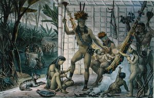 Family of a Camacan Indian Chief Preparing for a Festival, illustration from 