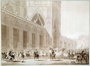 The Arrival in Carriage of Emperor Napoleon I and Empress Josephine de Beauharnais at the Cathedral Notre Dame de Paris on the Day of the Sacred by Jean Baptiste (after) Isabey