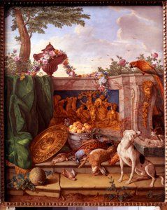 Plaque Depicting the Hunts of Louis XVI: Detail Representing a Dog Keeping Game