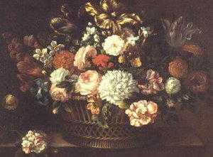 Peonies, Tulips, Narcissi and Other Flowers in a Basket