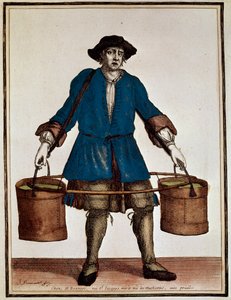 Water carrier, coloured engraving by Henri Bonnart and Jean Baptiste Bonnart, from Recueil des modes de la cour de France by Jean Baptiste Bonnart