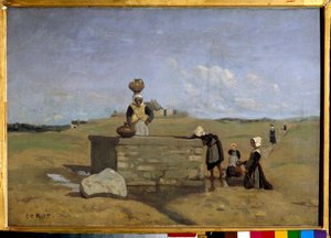 Bretons at the Fountain, Village of Batz by Jean Baptiste Camille Corot