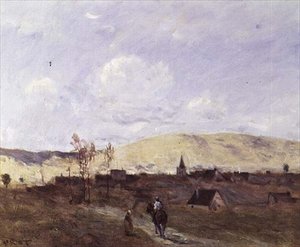 Cavalier in sight of a Village by Jean Baptiste Camille Corot